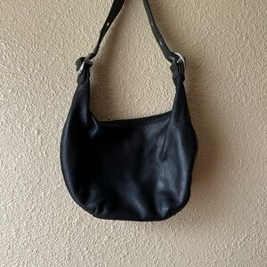 Black Leather Crescent Shoulder Bag with Soft Design